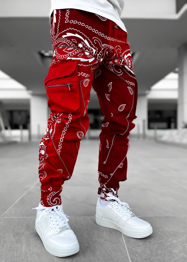 Men's loose street shot multi-pocket overalls trousers