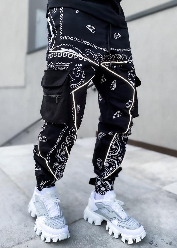 Fashion men's loose street style multi-pocket trousers