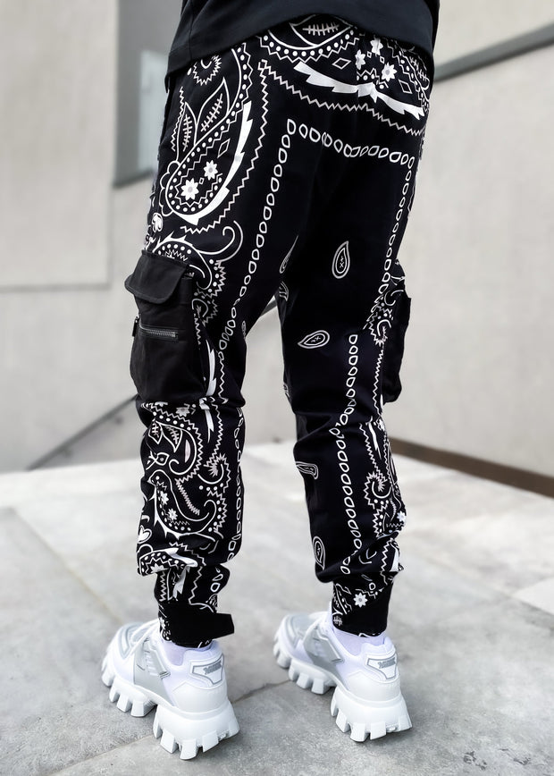 Fashion men's loose street style multi-pocket trousers