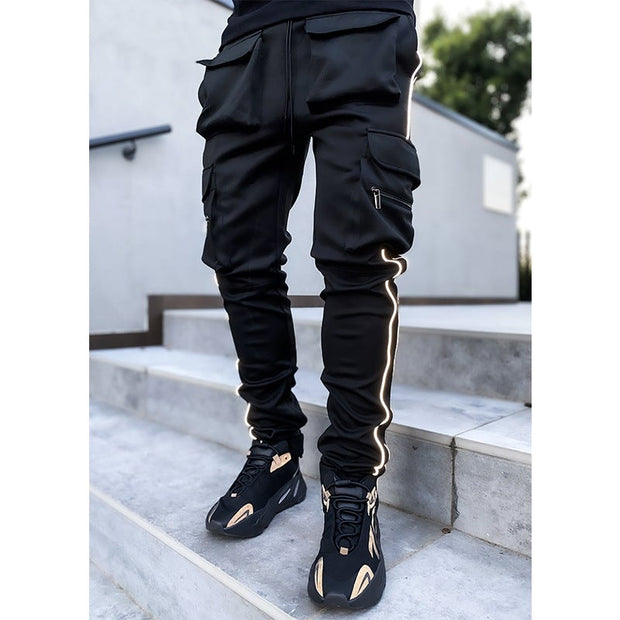 Multi-pocket reflective straight-leg sports casual trousers