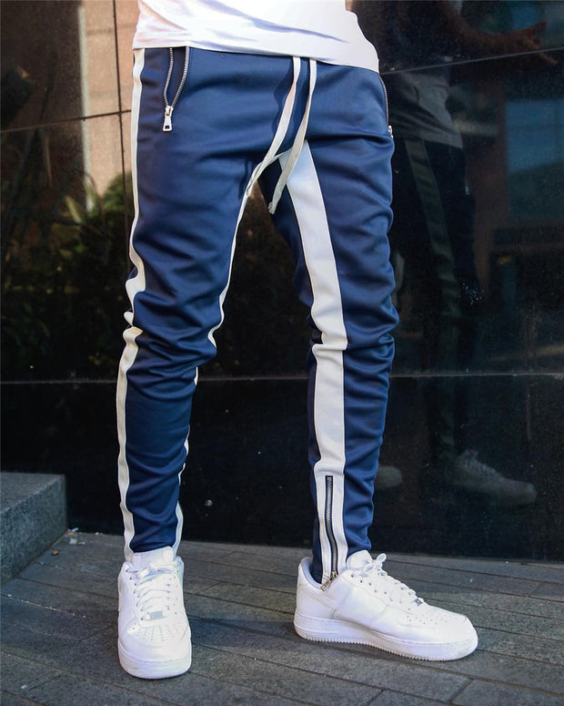 Casual sports pants, running pants, double pocket zipper jogging pants