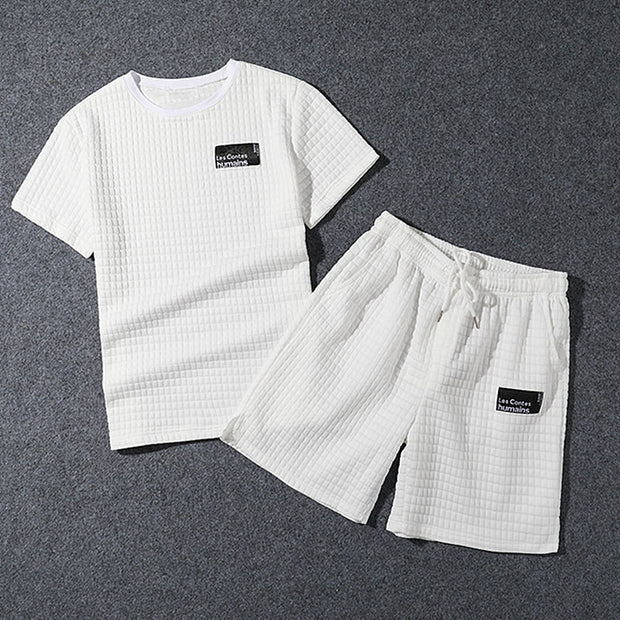 Men's sports suit fashion trend short-sleeved t-shirt shorts two-piece handsome