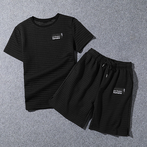 Men's sports suit fashion trend short-sleeved t-shirt shorts two-piece handsome