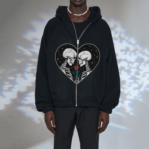 Retro pattern skull casual loose long-sleeved hoodie