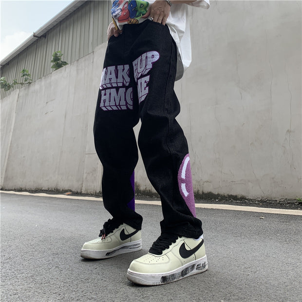 Hip hop rock print street pants jeans