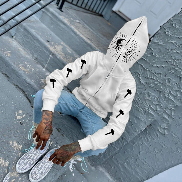 Street Style Skull Print Long Sleeve Cardigan Hoodie