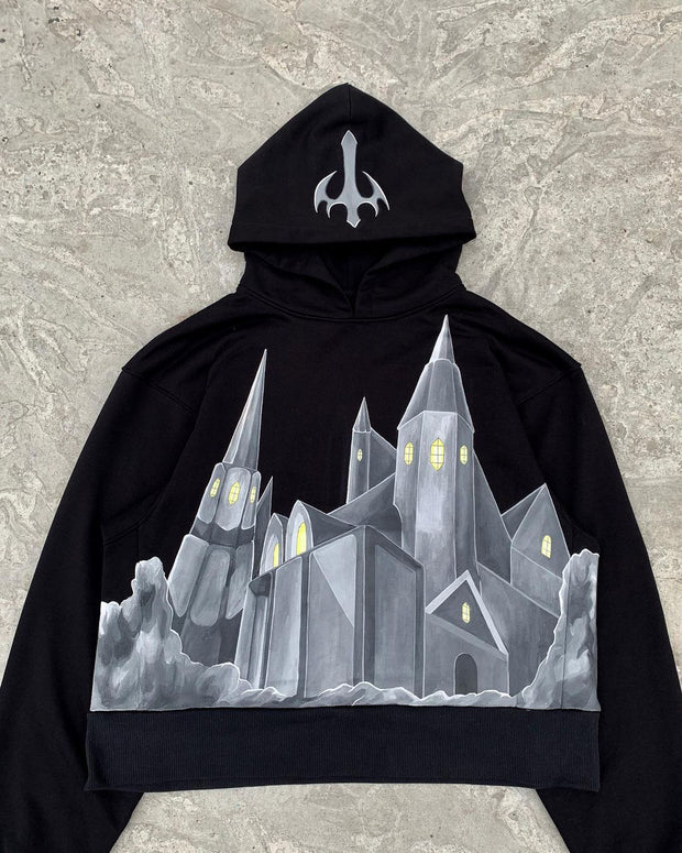 Personalized street style castle print long-sleeved hoodie