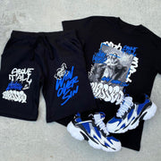 Street personality printed short-sleeved sports suit