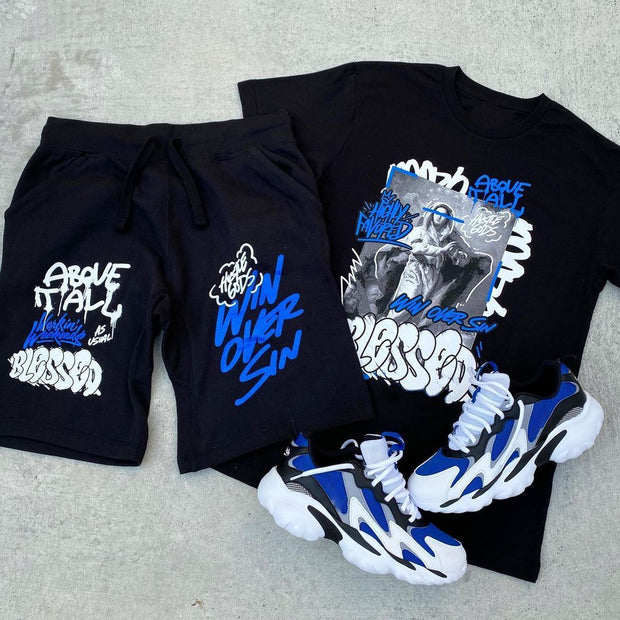 Street personality printed short-sleeved sports suit