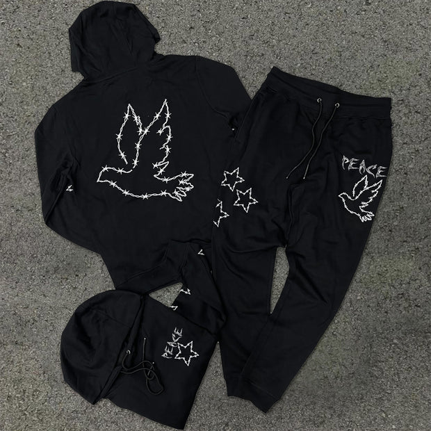 Retro casual street style hip hop hoodie sets