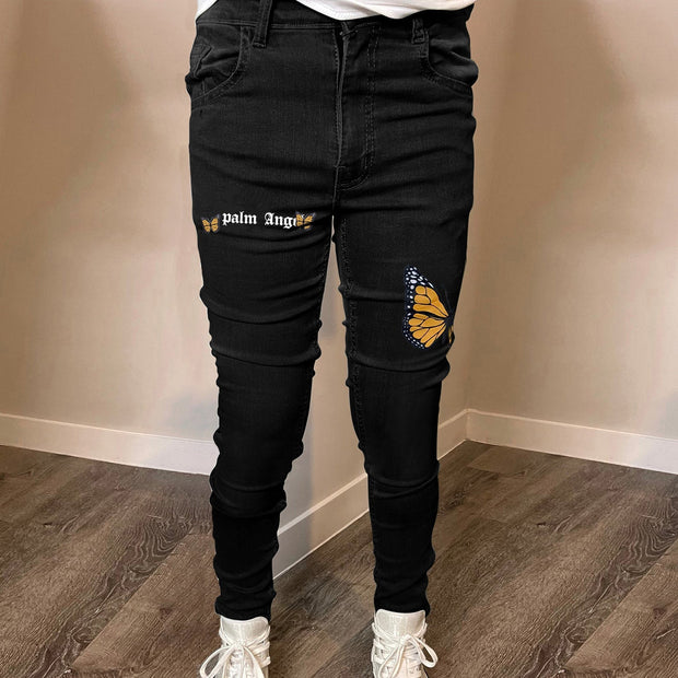Casual Butterfly Print Slim Fit Jeans