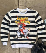 Striped cartoon street loose regular crew neck sweatshirt