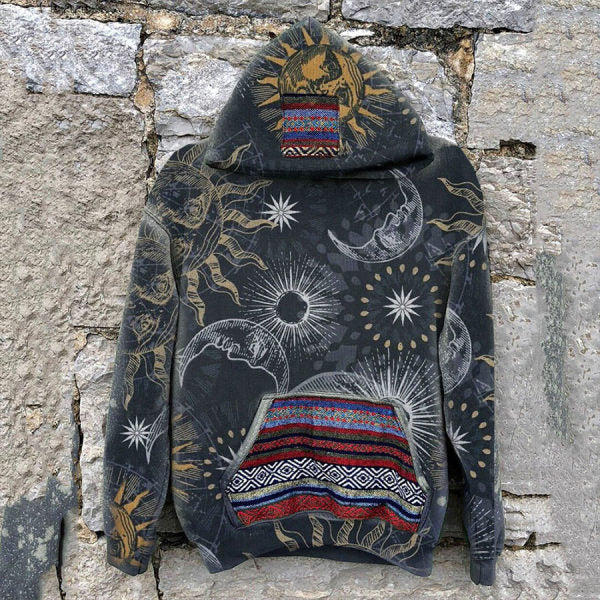 Retro Sun Moon Totem Art Hoodie