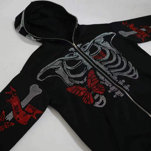 Butterfly skull casual street sports hoodie