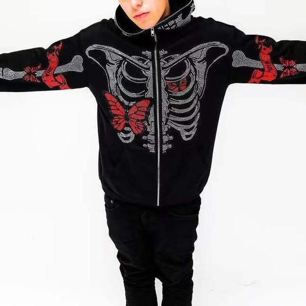 Butterfly skull casual street sports hoodie