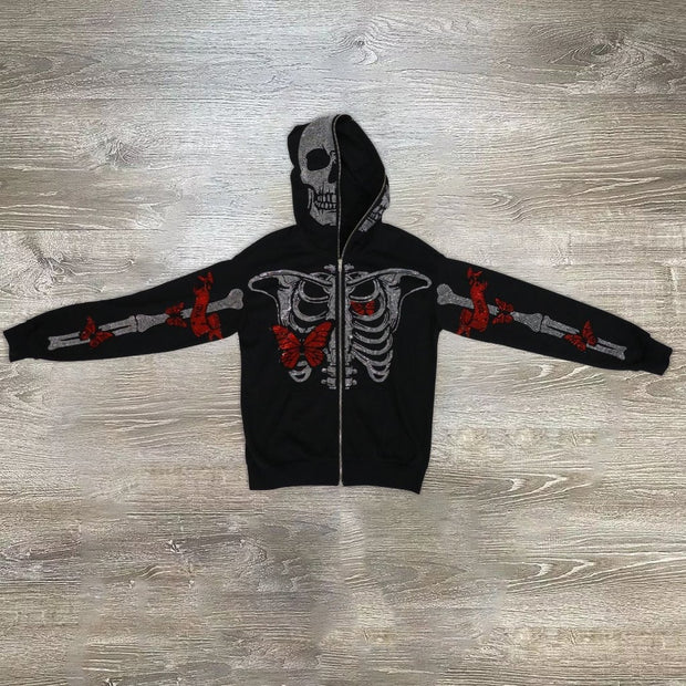 Butterfly skull casual street sports hoodie