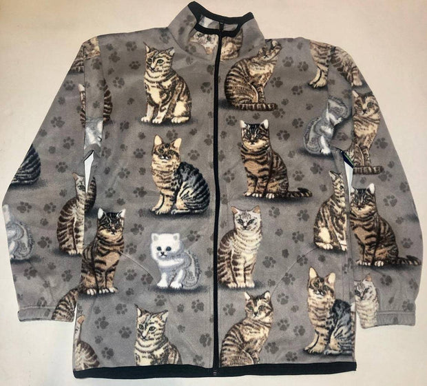 Retro cat print polar fleece jacket
