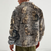 Retro cat print polar fleece jacket
