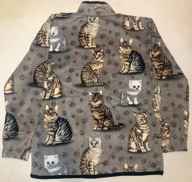 Retro cat print polar fleece jacket