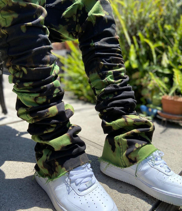 Personalized punk style men's tie-dye street style denim trousers