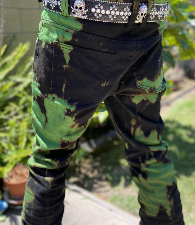 Personalized punk style men's tie-dye street style denim trousers