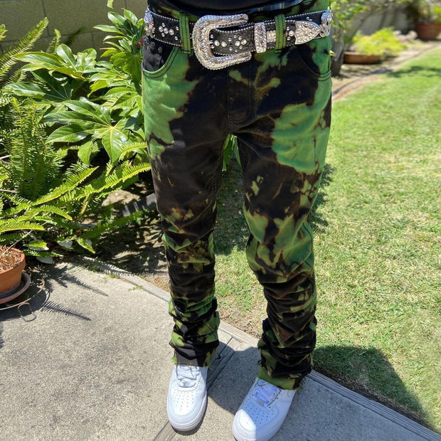 Personalized punk style men's tie-dye street style denim trousers