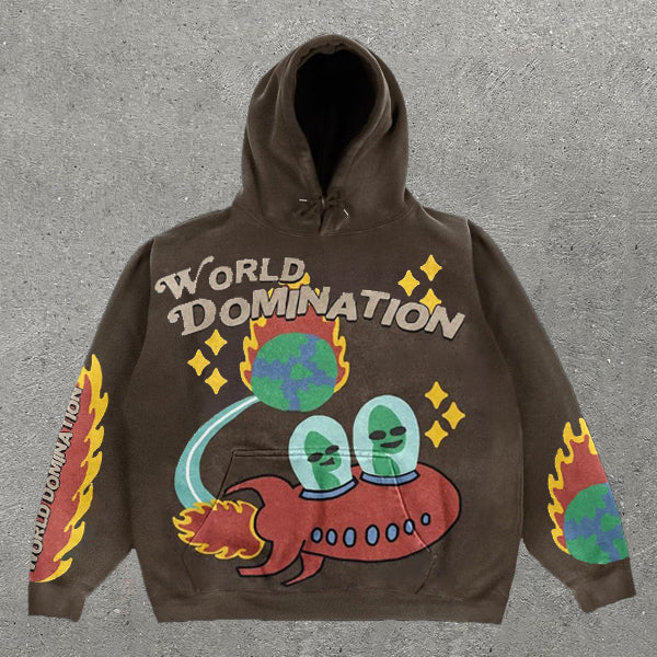 World Domination Print Long Sleeve Hoodie