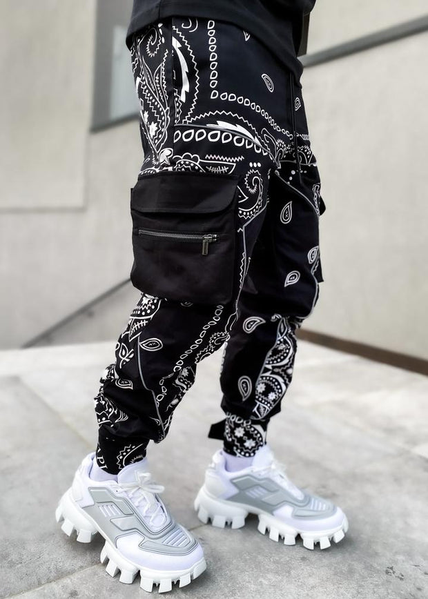 Fashion trend printing harem pants multi-pocket cargo trousers
