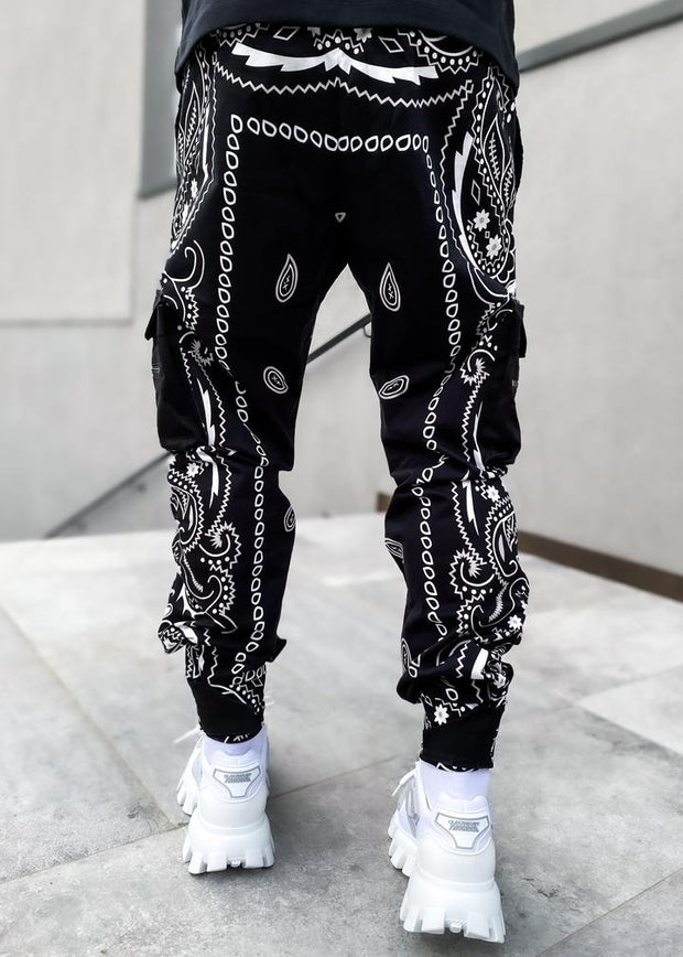 Fashion trend printing harem pants multi-pocket cargo trousers