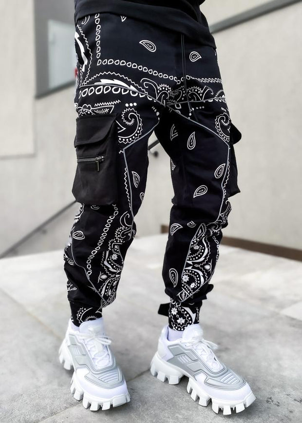 Fashion trend printing harem pants multi-pocket cargo trousers