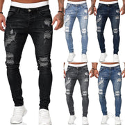 Men's ripped ripped white slim denim trousers fashion pencil pants