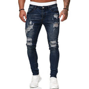 Men's ripped ripped white slim denim trousers fashion pencil pants