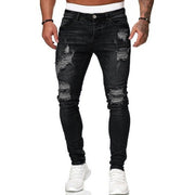 Men's ripped ripped white slim denim trousers fashion pencil pants
