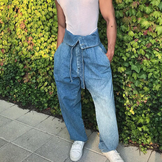 Personalized Washed Loose Pouch Waist Casual Jeans