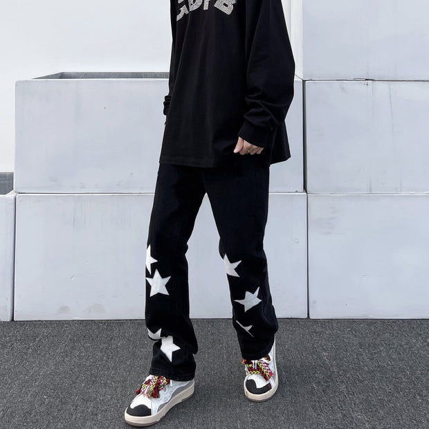 Hip-hop street print denim trousers