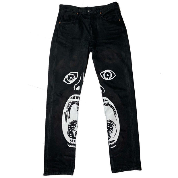 Personalized print loose street black jeans
