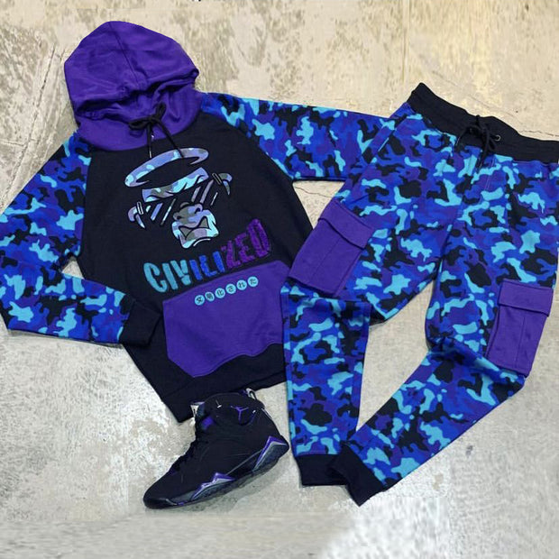 Personalized fashion casual loose camouflage print long-sleeved sweatshirt suit