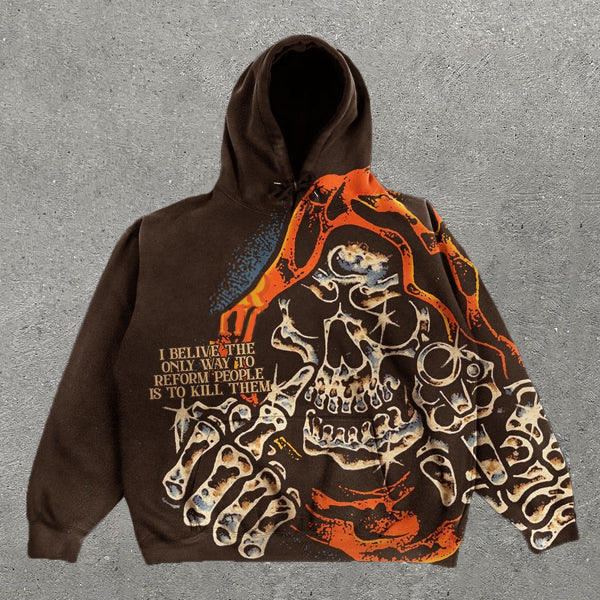 Casual Skull Print Long Sleeve Hoodie