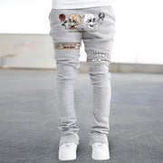 Trendy skull print straight-leg trousers