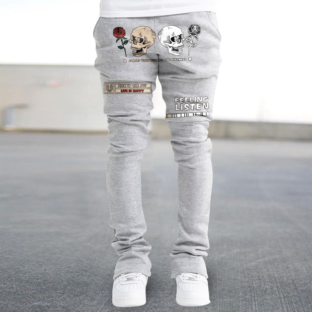 Trendy skull print straight-leg trousers