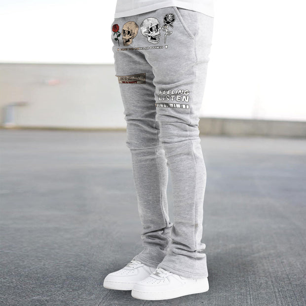 Trendy skull print straight-leg trousers