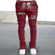 Trendy skull print straight-leg trousers