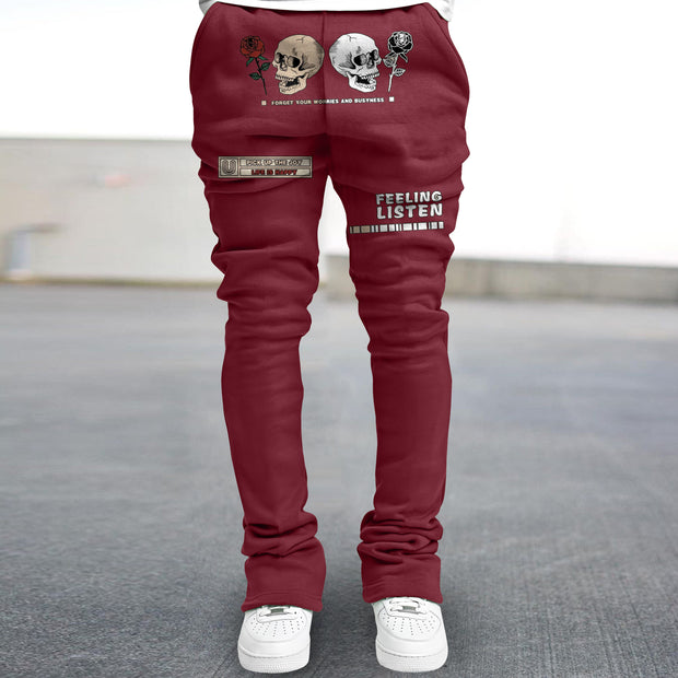 Trendy skull print straight-leg trousers