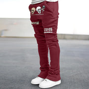 Trendy skull print straight-leg trousers