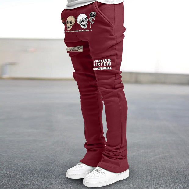Trendy skull print straight-leg trousers