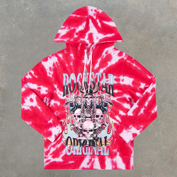 Rockstar Skull Tie Dye Print Hoodie