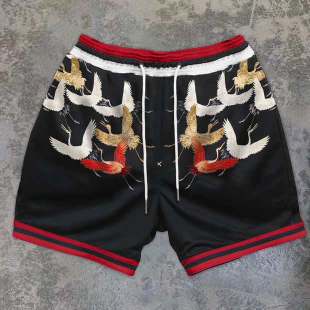 Art Retro Flying Crane Fashion Pattern Shorts