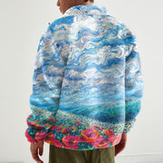 Retro style casual oil painting print plush long-sleeved jacket