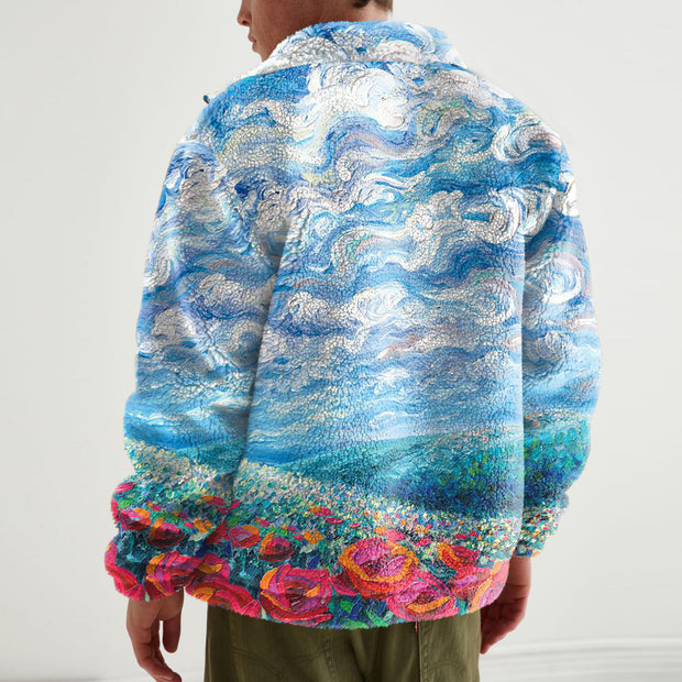 Retro style casual oil painting print plush long-sleeved jacket