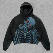 Skull Vintage Print Long Sleeve Hoodie